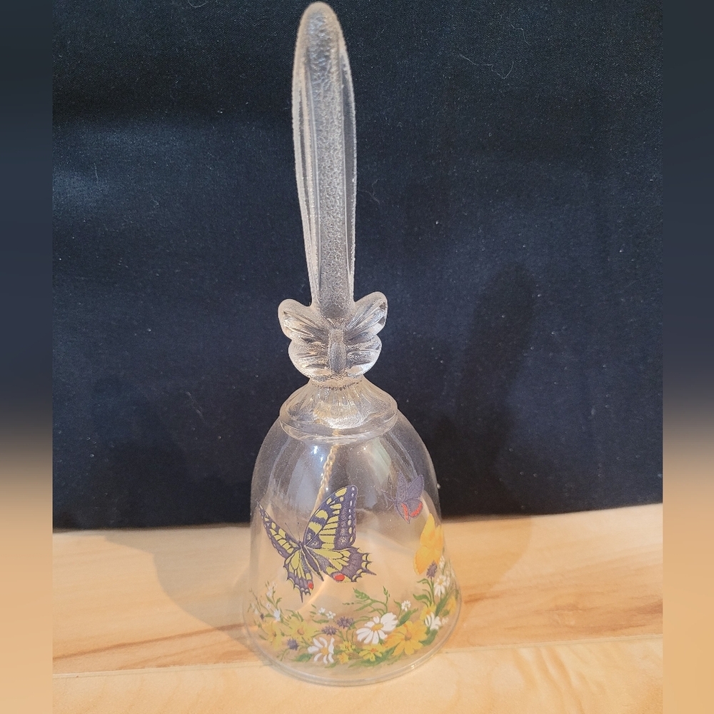 2/$20 Avon 1990 Decorative Glass Bell with Butterfly Design